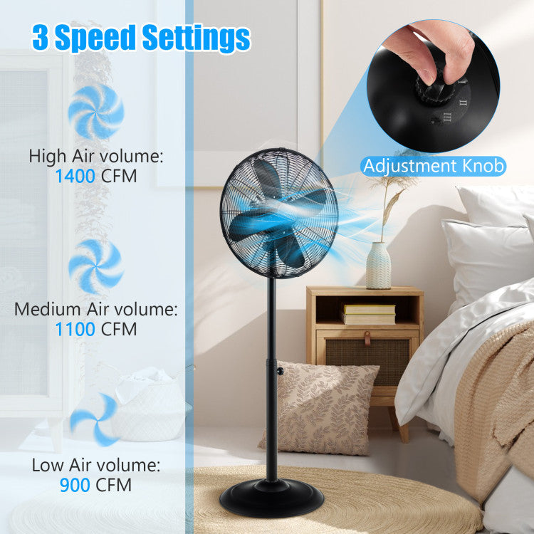 Ventilateur sur Pied Oscillant 16 Pouces - Hauteur Réglable et 3 Vitesses