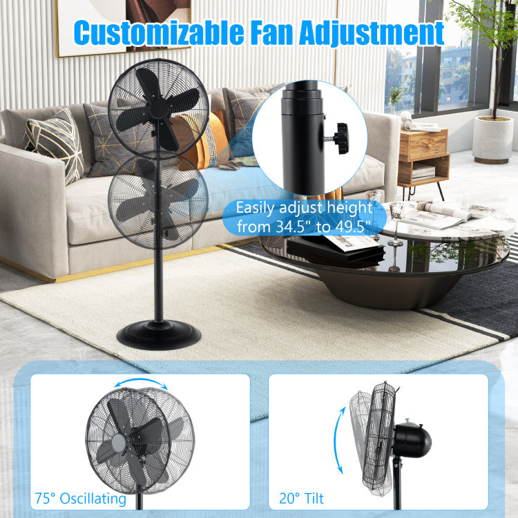 Ventilateur sur Pied Oscillant 16 Pouces - Hauteur Réglable et 3 Vitesses