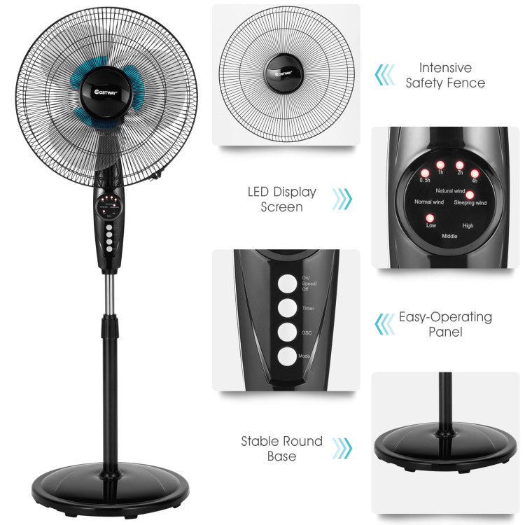 Ventilateur de Sol Oscillant 16 Pouces - Hauteur Ajustable et Fonctionnement Silencieux