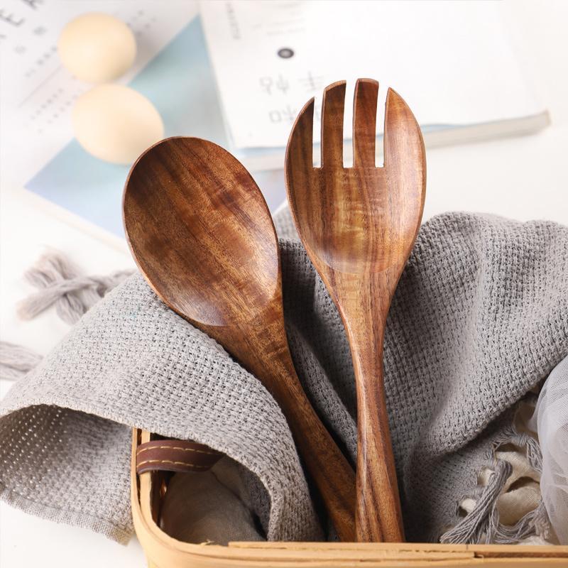 Ustensiles de Service à Salade en Bois - Élégants et Durables pour Vos Repas