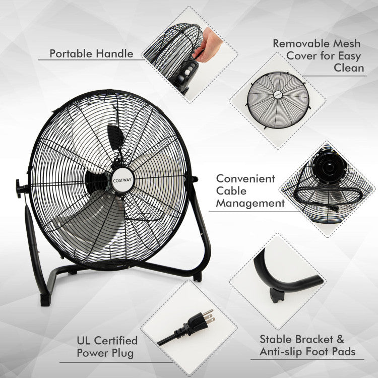 Ventilateur de Sol Haute Vitesse 20 Pouces - Design Métallique Durable avec 3 Vitesses
