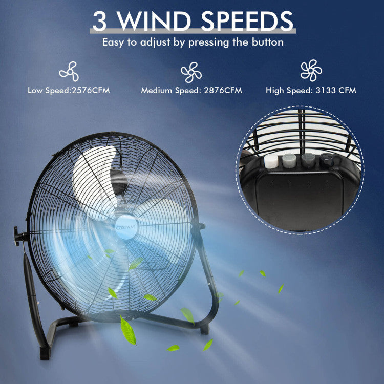 Ventilateur de Sol Haute Vitesse 20 Pouces - Design Métallique Durable avec 3 Vitesses