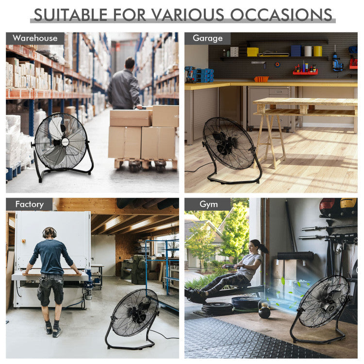 Ventilateur de Sol Haute Vitesse 20 Pouces - Design Métallique Durable avec 3 Vitesses