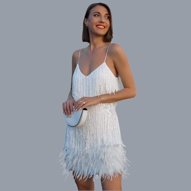 Robe à Paillettes et Plumes - Élégance et Glamour pour Soirées Spéciales