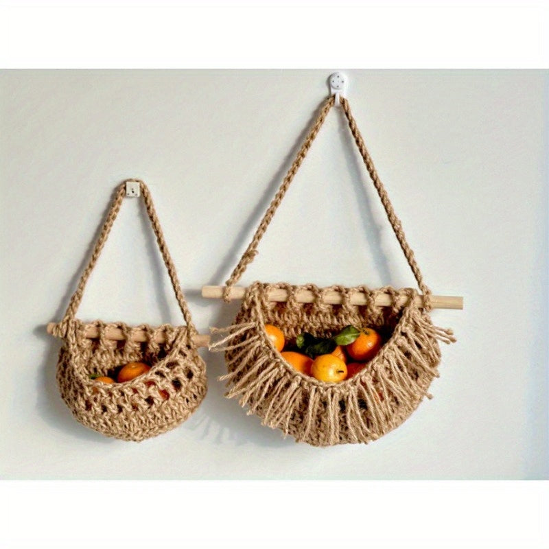 Panier Mural Tissé avec Crochets - Style Bohème et Rangement Pratique