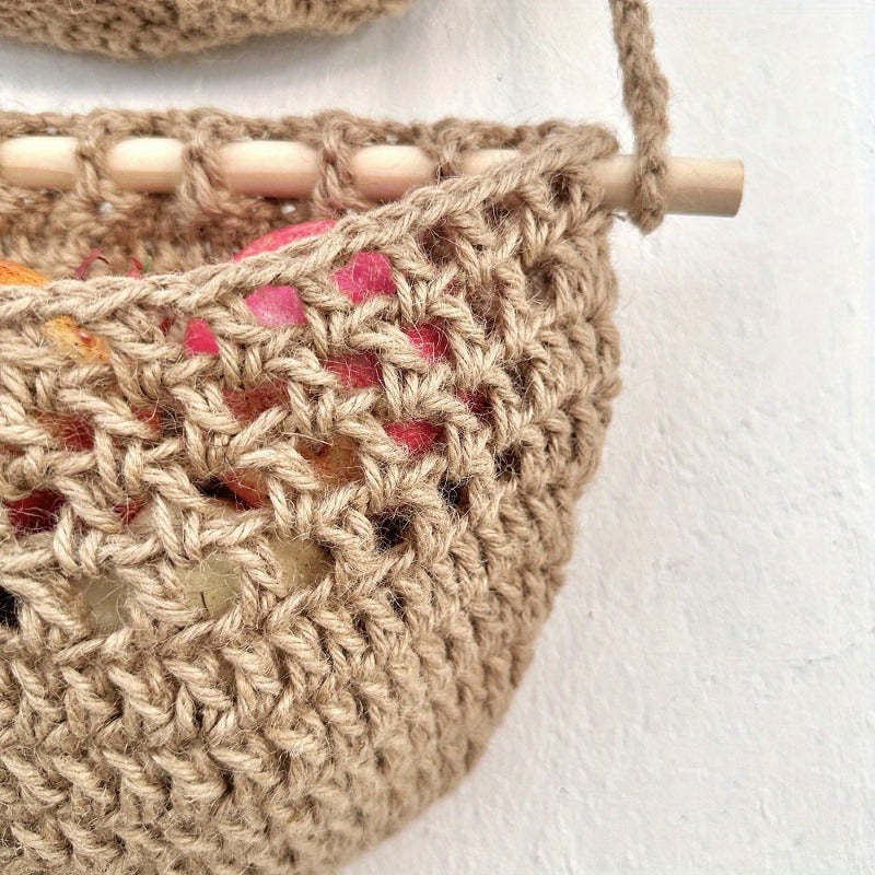 Panier Mural Tissé avec Crochets - Style Bohème et Rangement Pratique