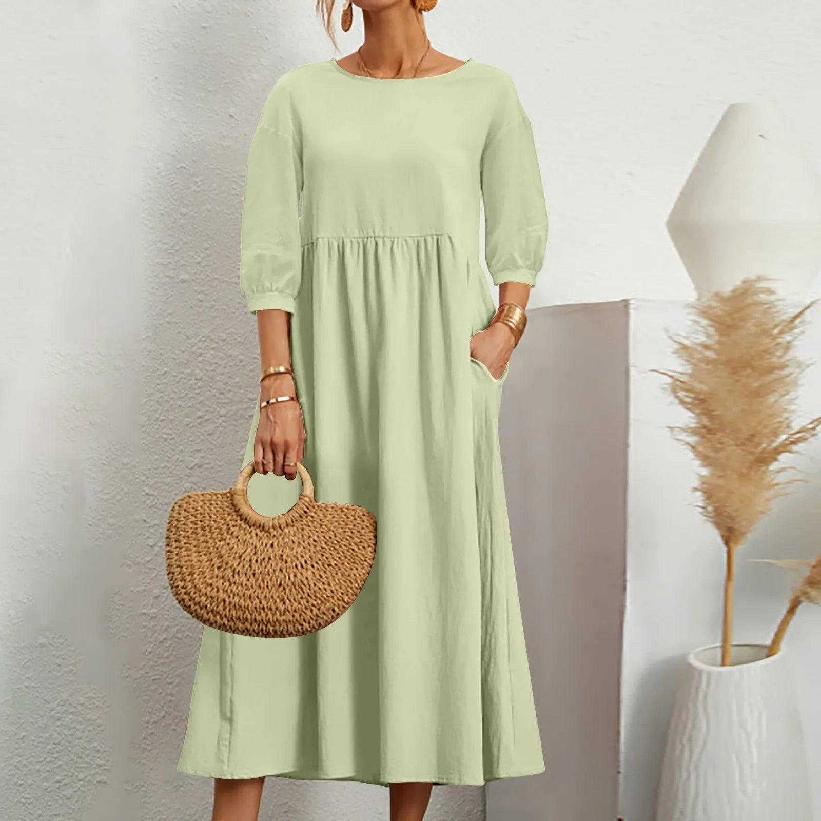 Robe Midi en A pour Femmes - Détails de Patchwork Élégants et Confortables