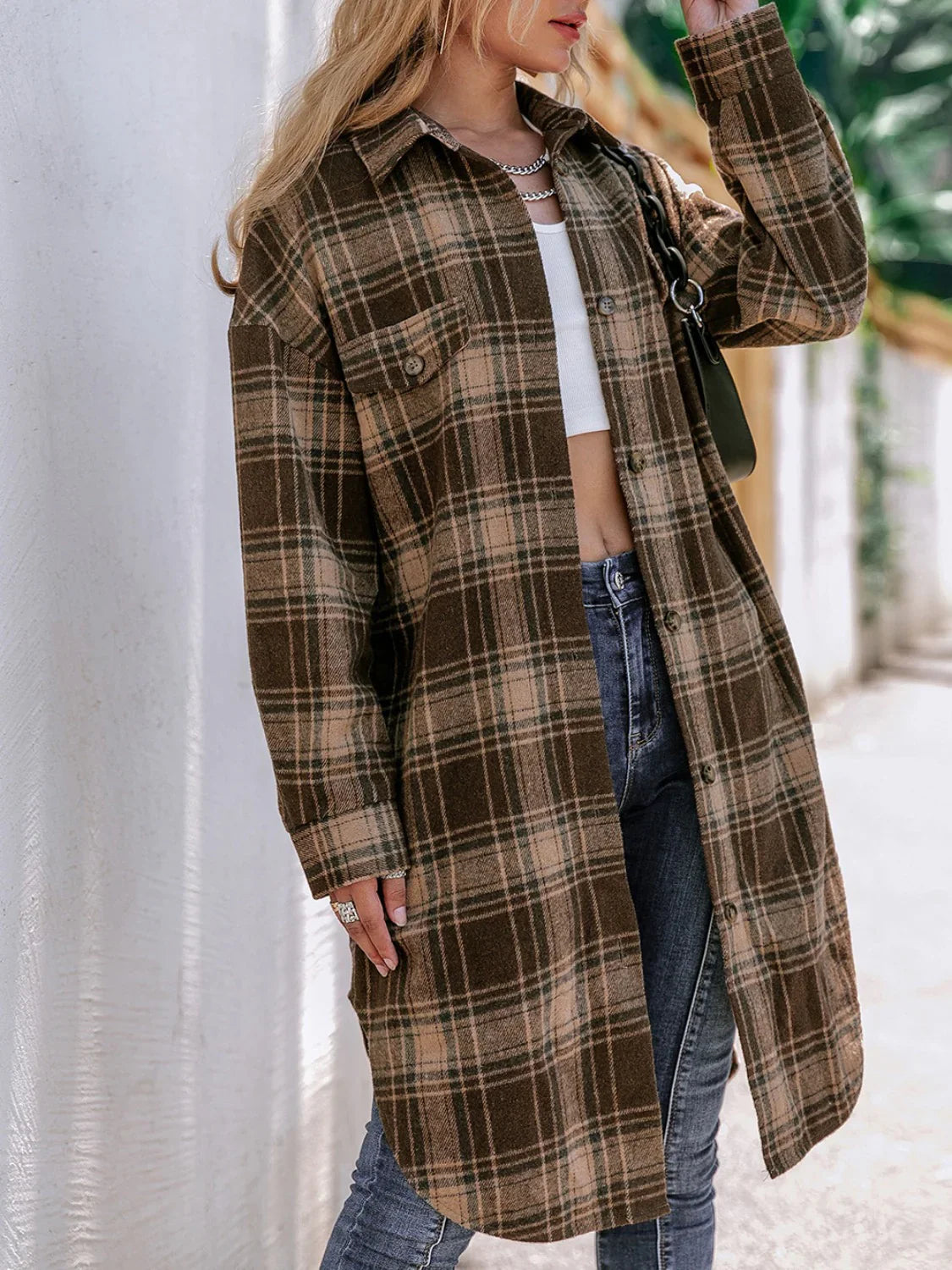 Manteau Long à Carreaux pour Femmes - Élégance et Confort en Hiver