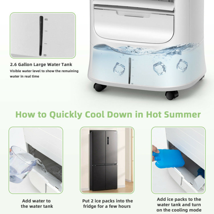 Refroidisseur d'Air Évaporatif Portable - 4-en-1 avec Minuteur et Modes Ajustables