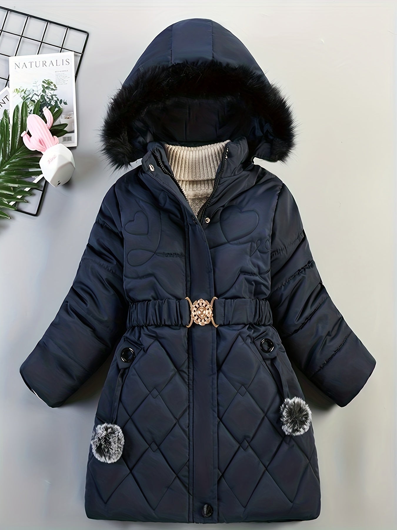 Manteau d'Hiver pour Filles - Douillet avec Capuche en Fausse Fourrure