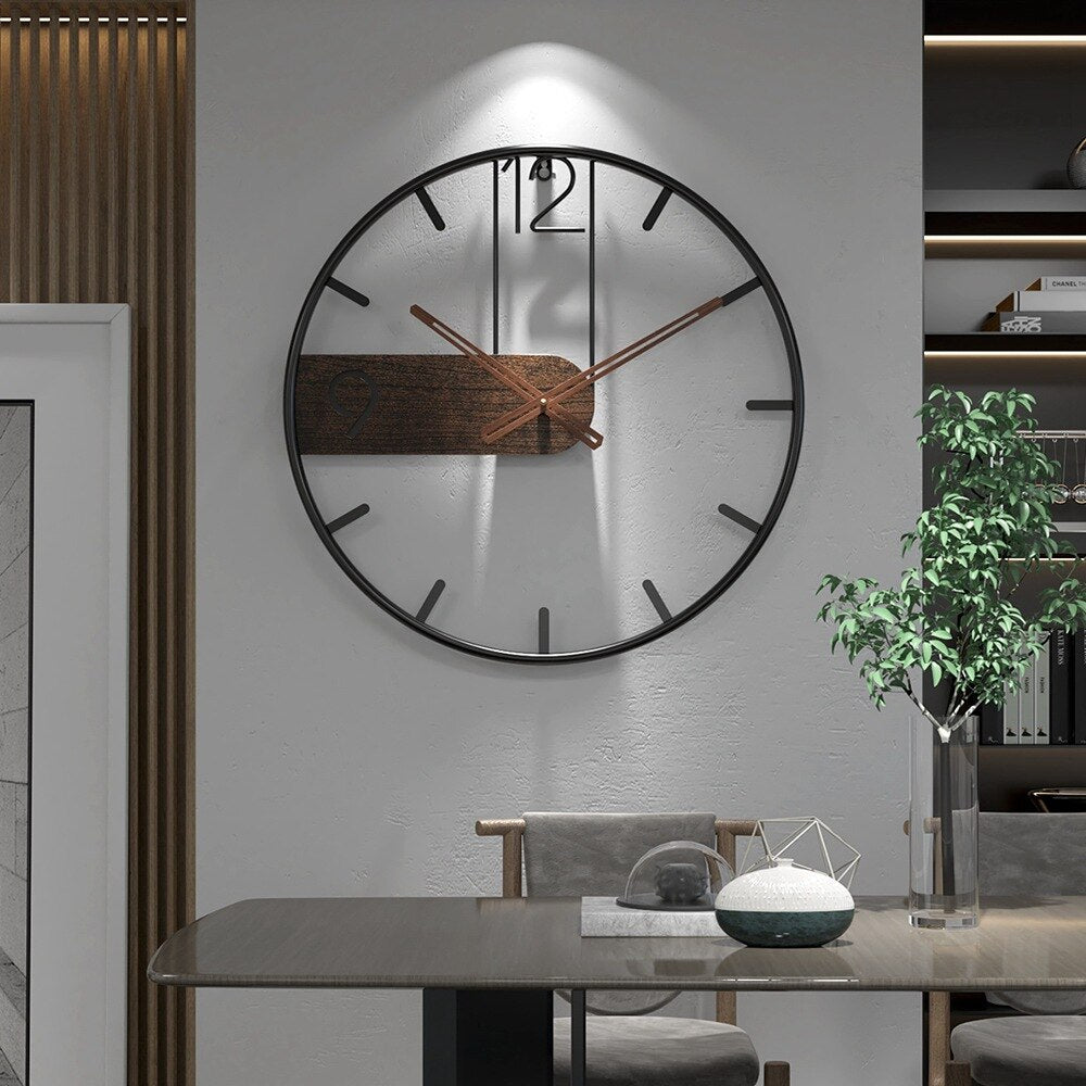 Horloge Murale en Acier et Noyer - Élégance Industrielle et Charme Intemporel