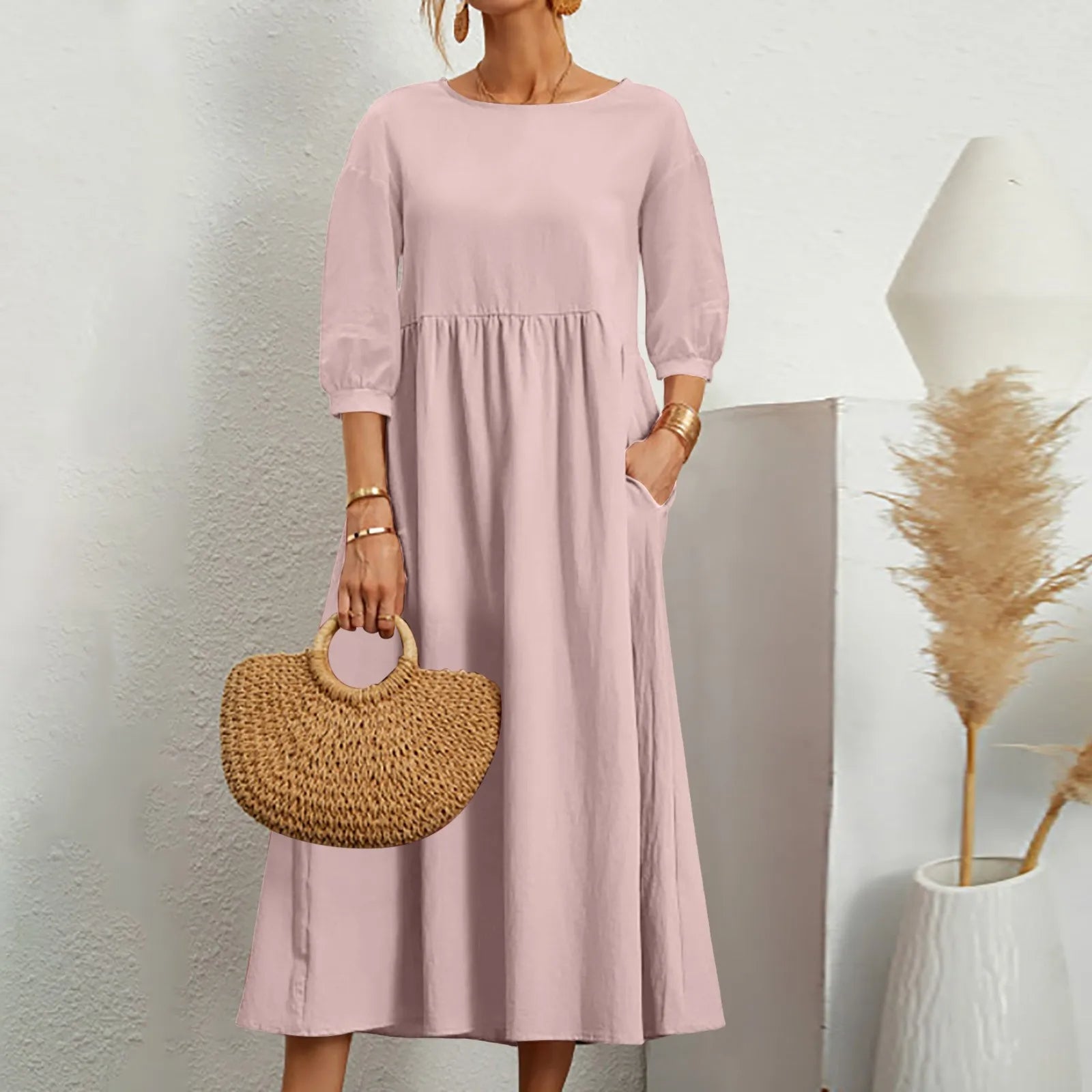 Robe Midi en A pour Femmes - Détails de Patchwork Élégants et Confortables