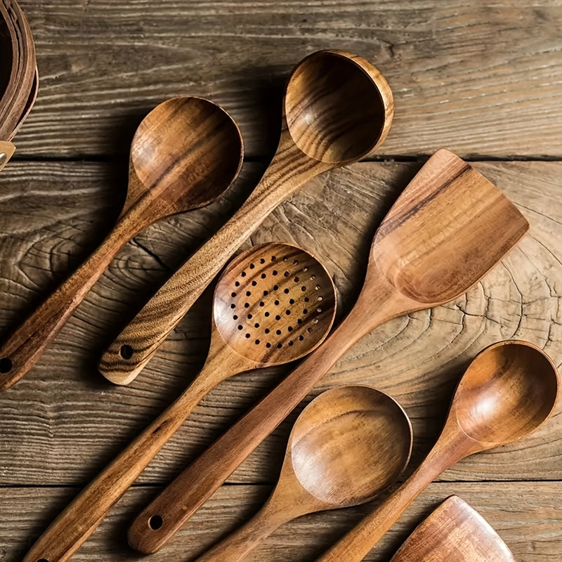 Ustensiles de Cuisine en Teck - Ensemble Durable et Ergonomique de 5 Pièces
