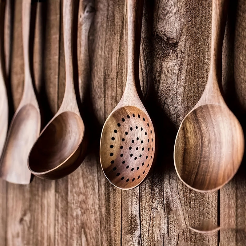Ustensiles de Cuisine en Teck - Ensemble Durable et Ergonomique de 5 Pièces