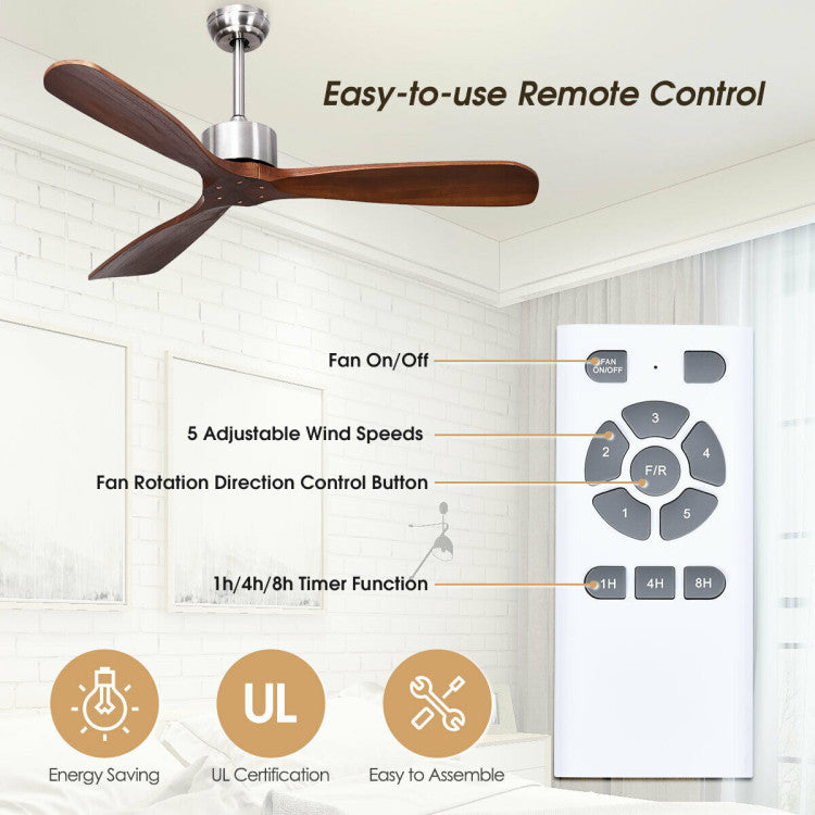 Ventilateur de Plafond Télécommandé - Design Élégant en Nickel Brossé de 52 Pouces