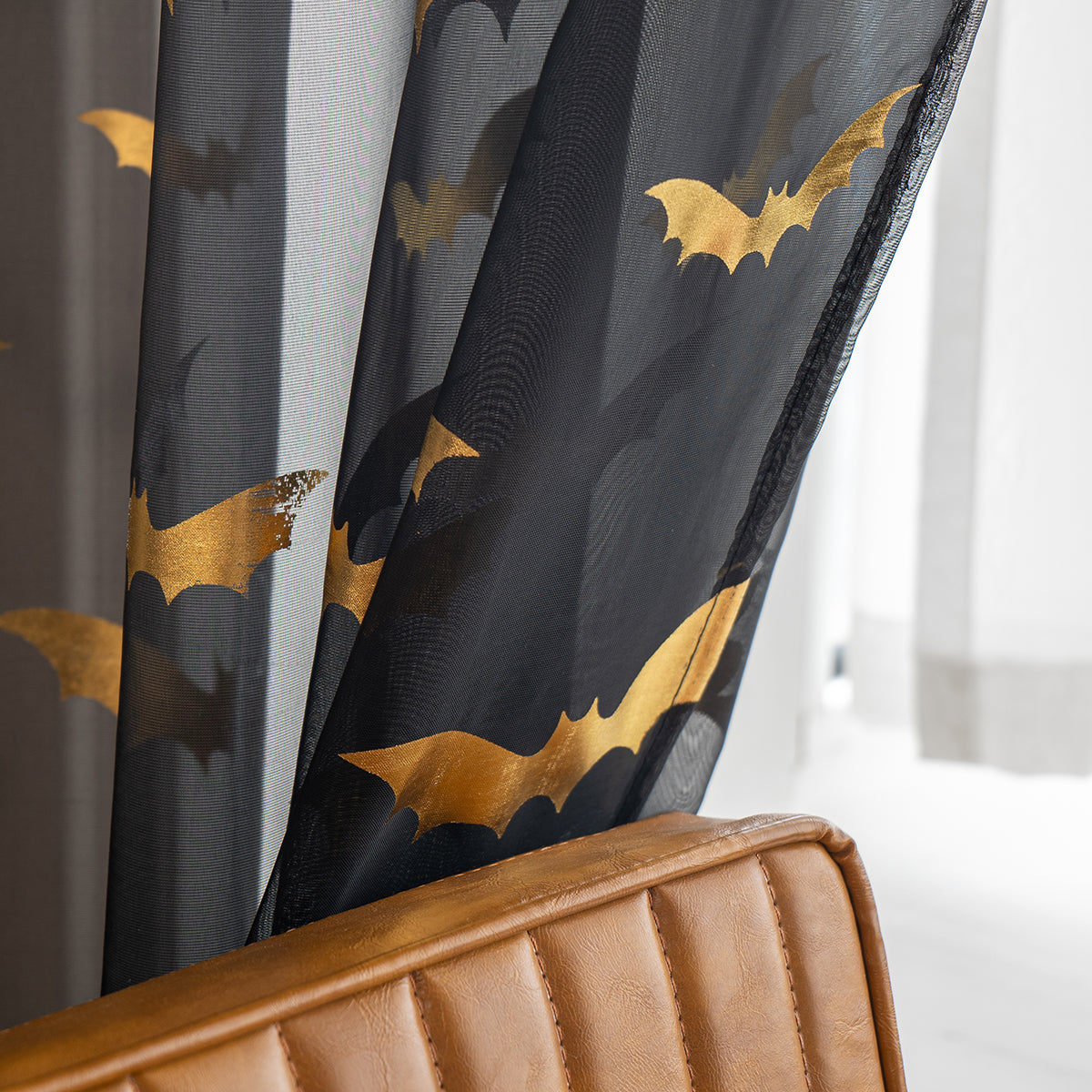 Rideaux Sheer au Motif de Chauve-Souris - Ambiance Mystique et Intimité Subtile