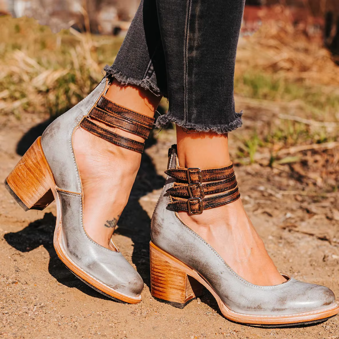 Pompes à Talons Épais Vintage - Élégance et Confort au Quotidien