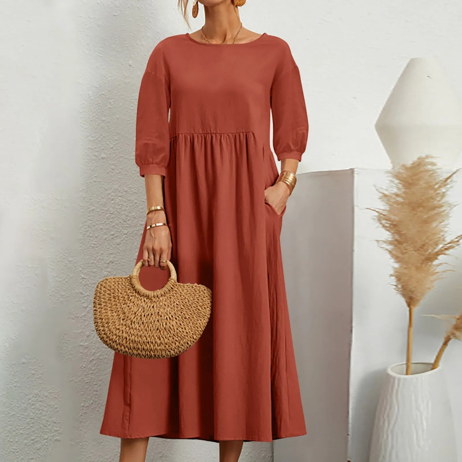 Robe Midi en A pour Femmes - Détails de Patchwork Élégants et Confortables