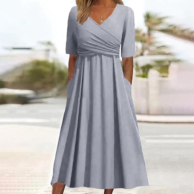 Robe Vintage Femme Décolleté en V - Élégance Intemporelle et Confort Moderne