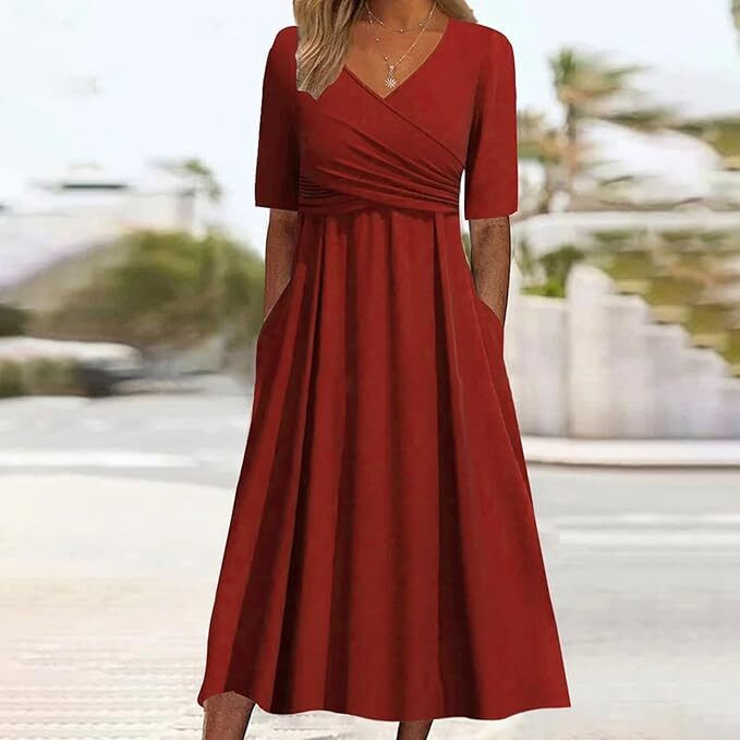Robe Vintage Femme Décolleté en V - Élégance Intemporelle et Confort Moderne
