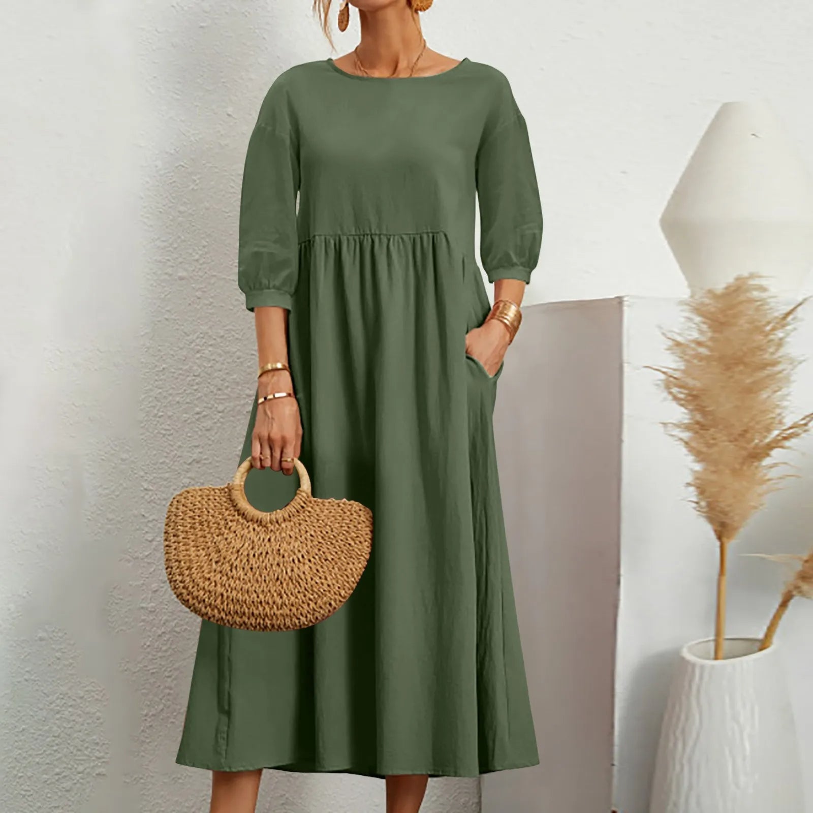 Robe Midi en A pour Femmes - Détails de Patchwork Élégants et Confortables