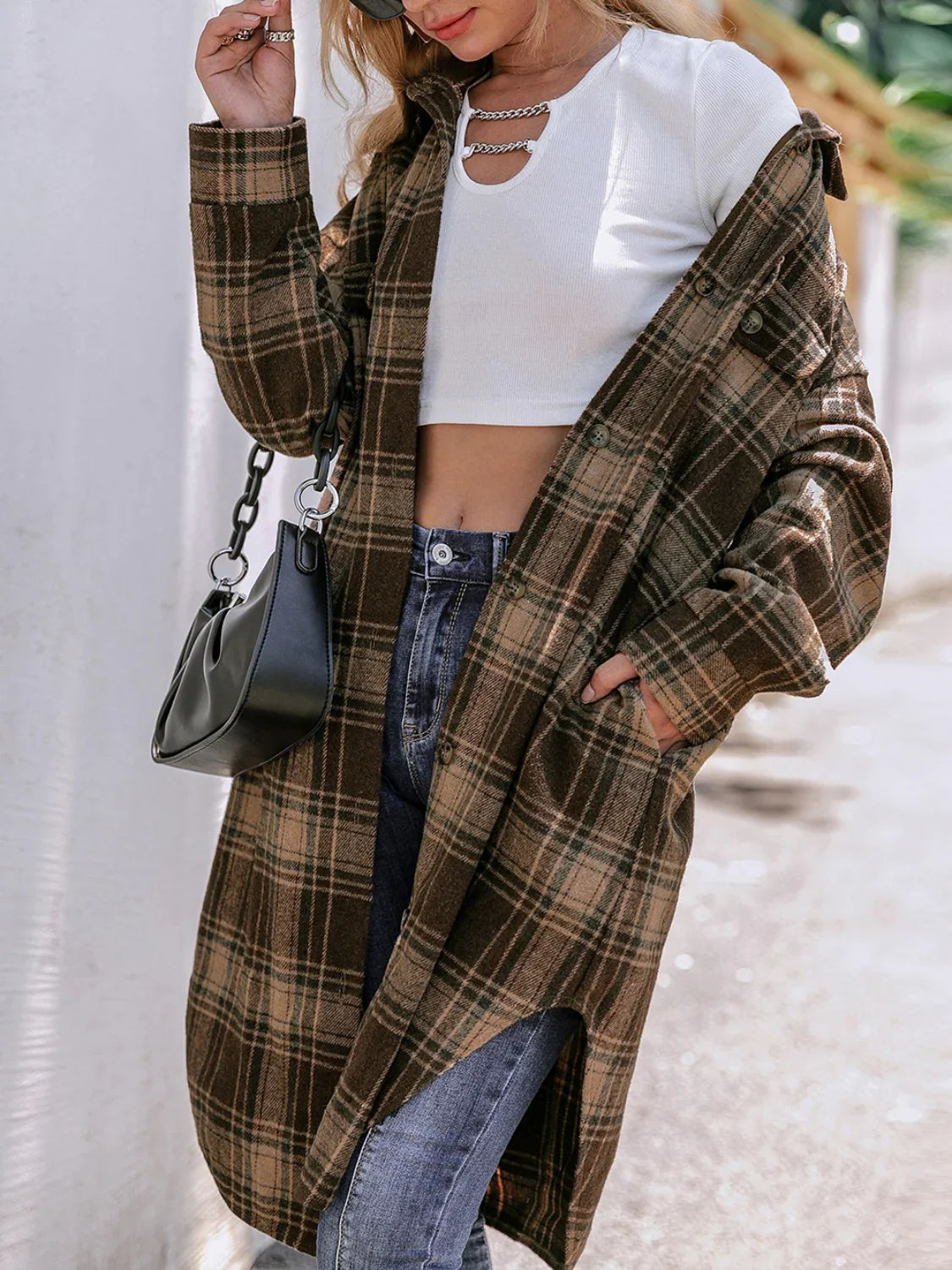 Manteau Long à Carreaux pour Femmes - Élégance et Confort en Hiver