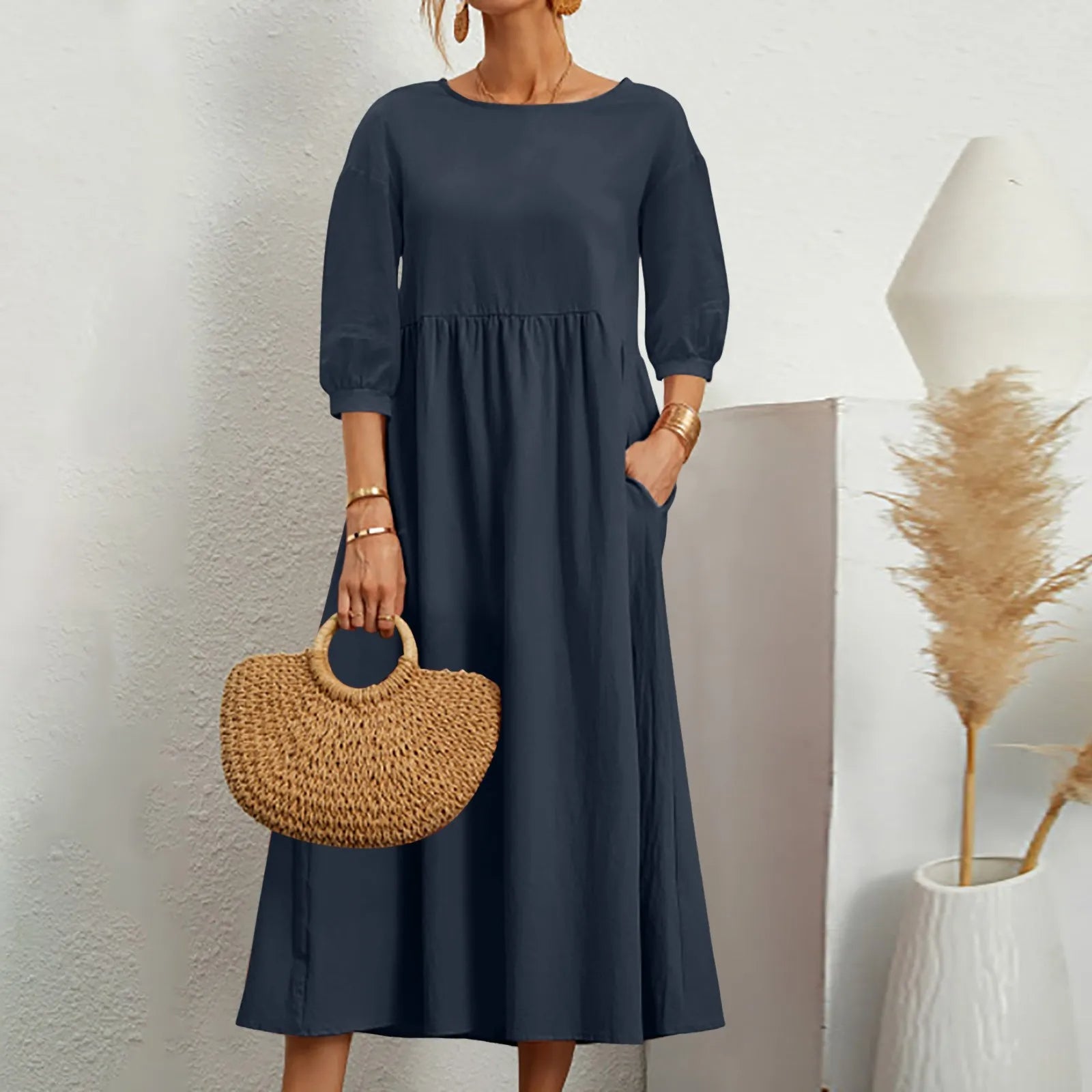 Robe Midi en A pour Femmes - Détails de Patchwork Élégants et Confortables