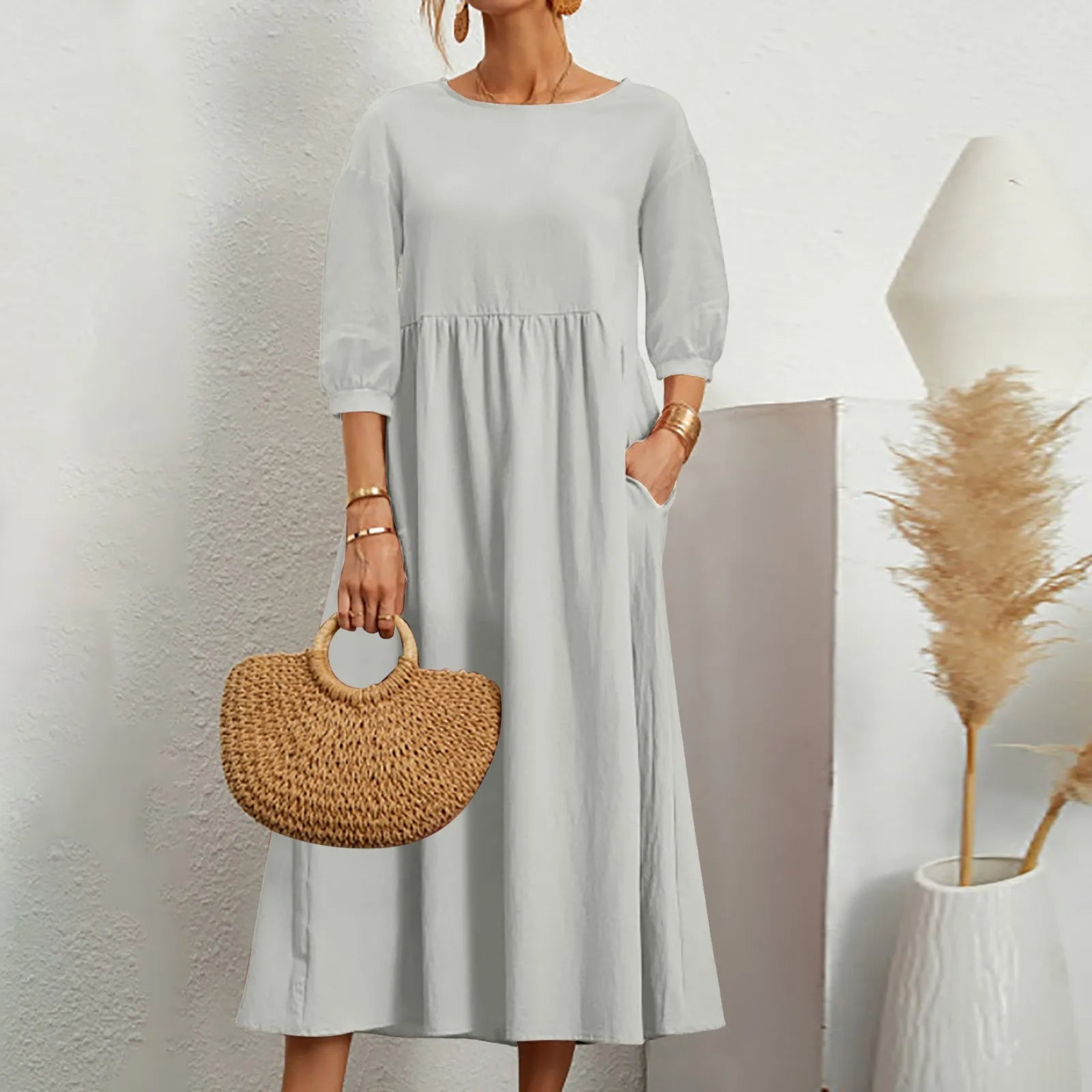 Robe Midi en A pour Femmes - Détails de Patchwork Élégants et Confortables