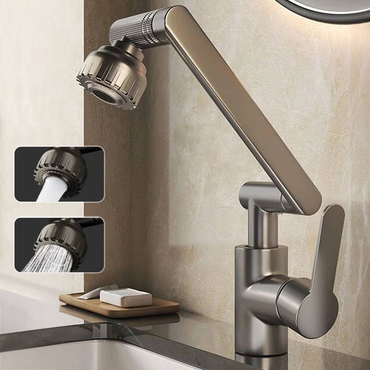 Robinet de Cuisine à Bras Robotisé | Rotation 360° et Modes de Jet Multiples