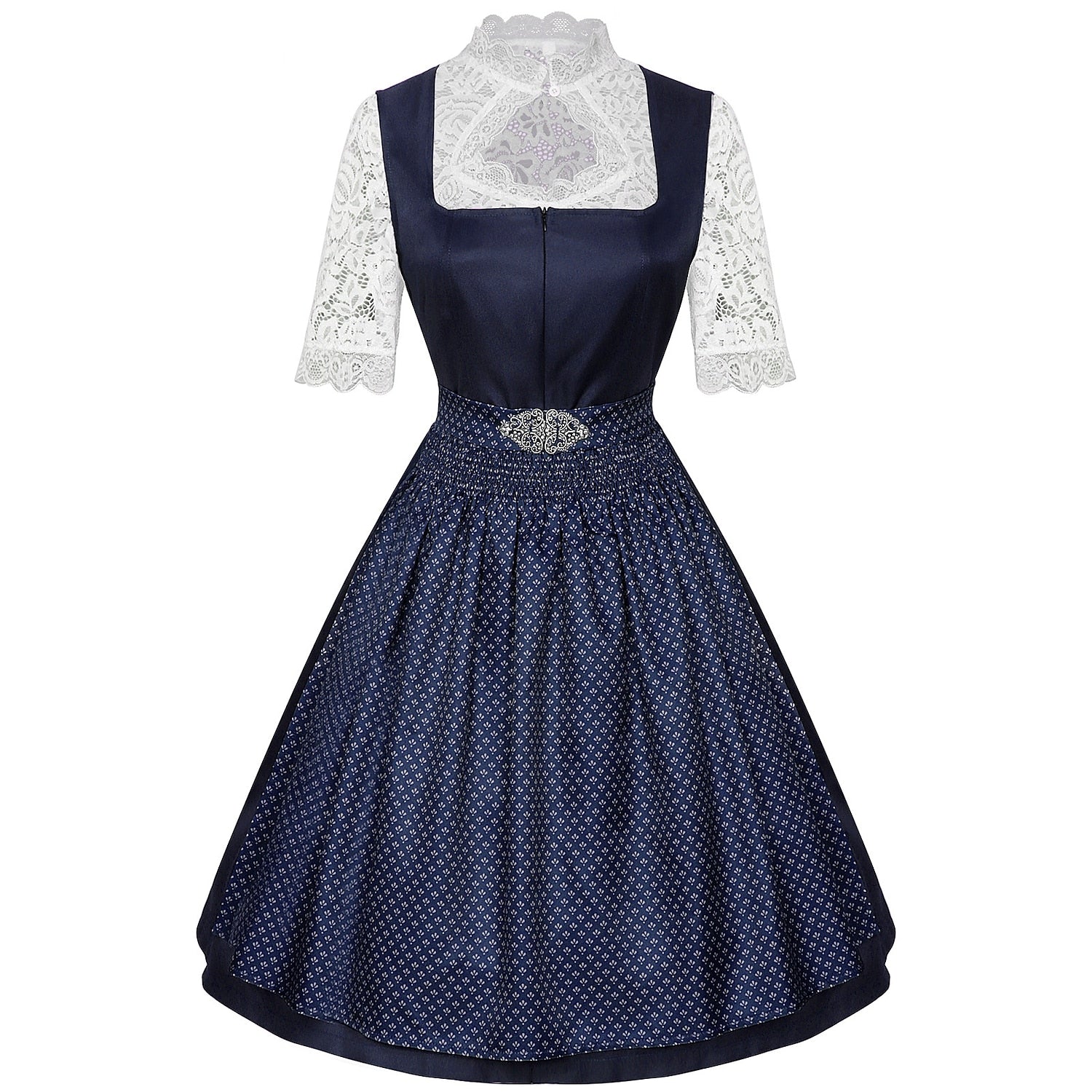 Robe Dirndl Bavaroise Émeraude - Avec Tablier et Blouse en Dentelle