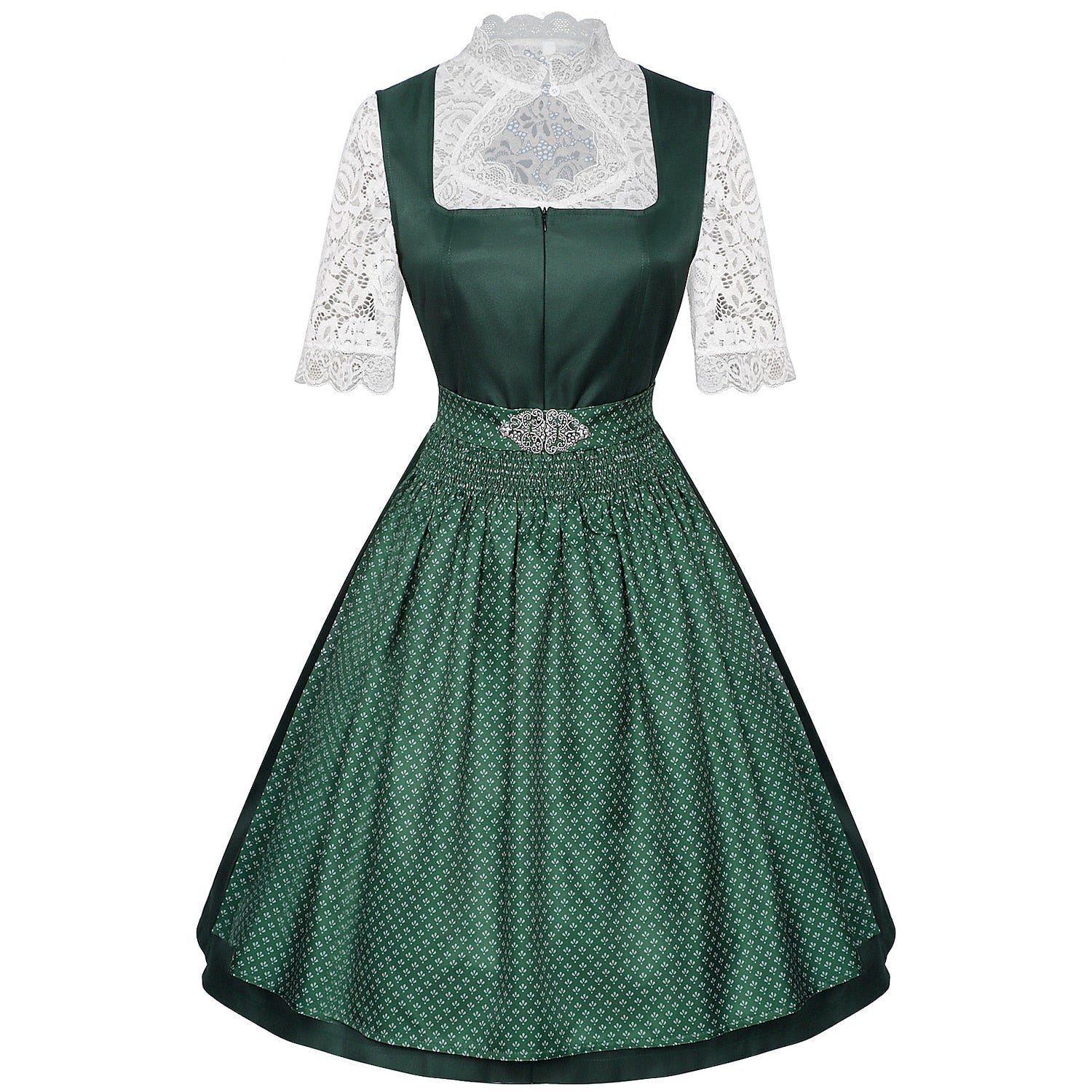 Robe Dirndl Bavaroise Émeraude - Avec Tablier et Blouse en Dentelle