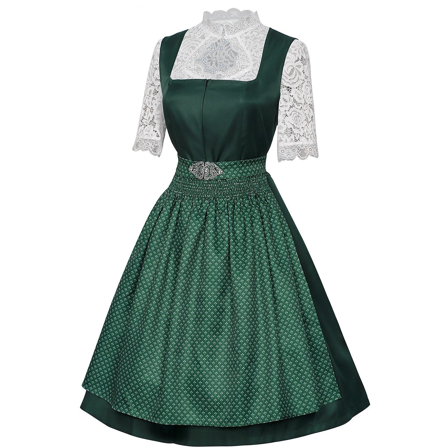 Robe Dirndl Bavaroise Émeraude - Avec Tablier et Blouse en Dentelle