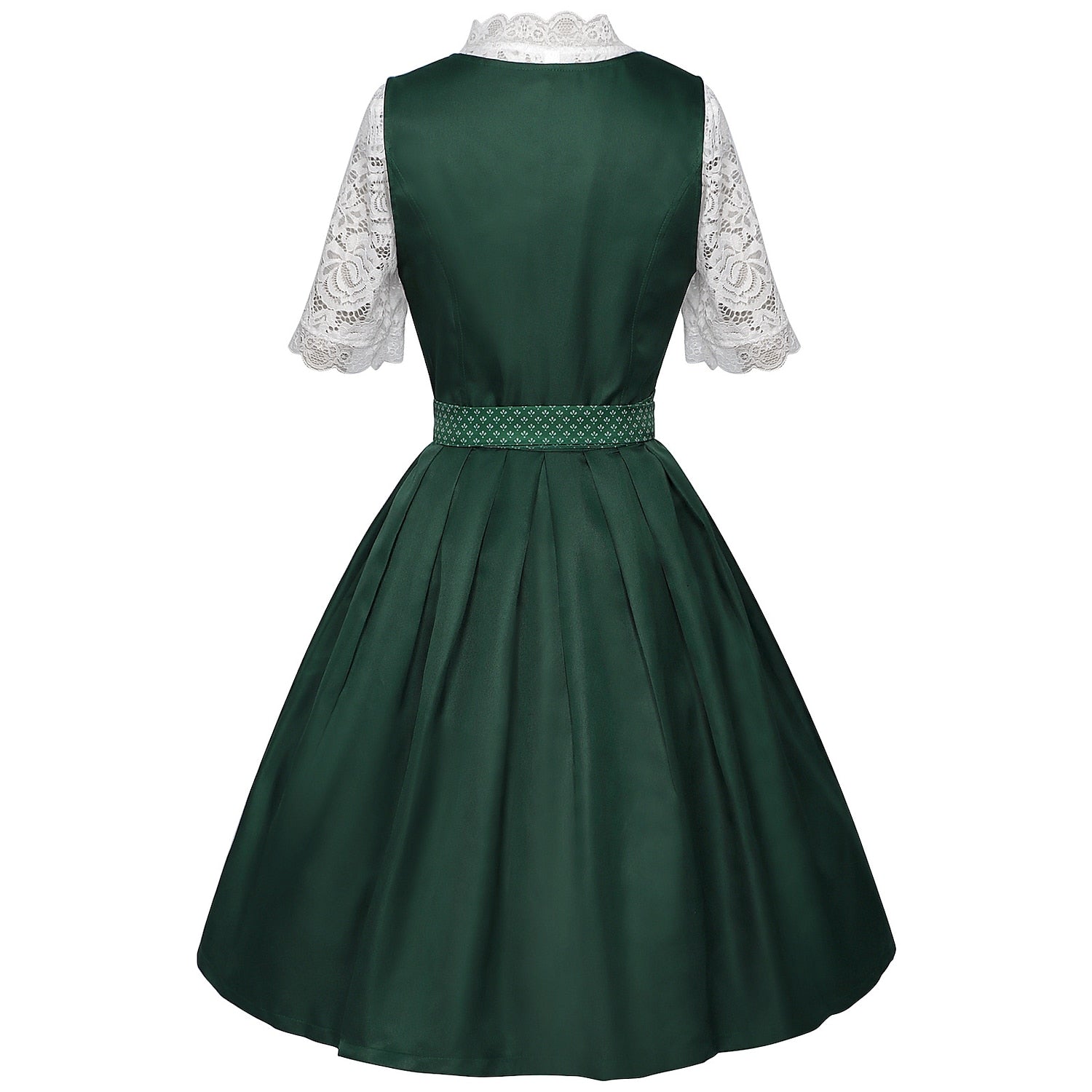 Robe Dirndl Bavaroise Émeraude - Avec Tablier et Blouse en Dentelle