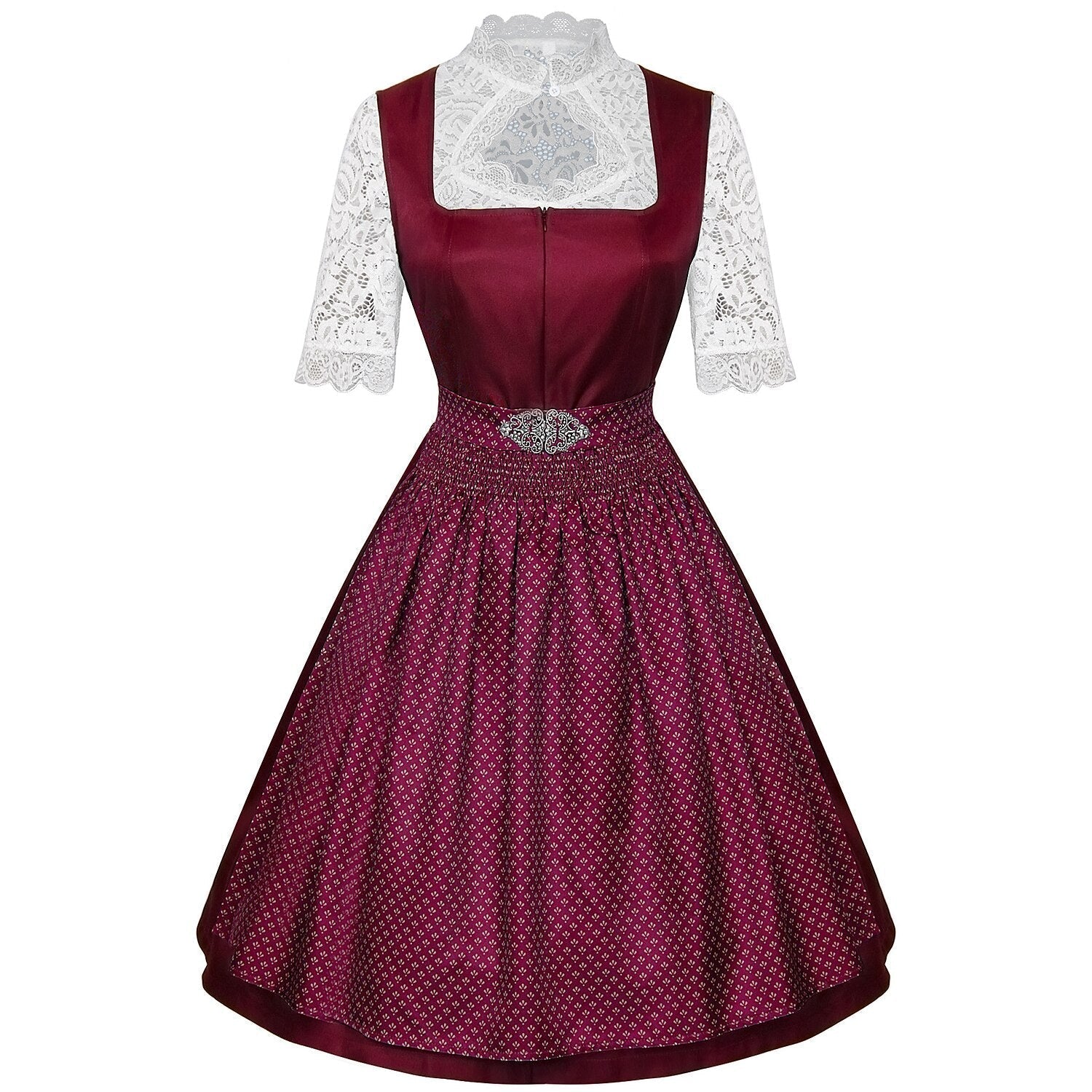 Robe Dirndl Bavaroise Émeraude - Avec Tablier et Blouse en Dentelle