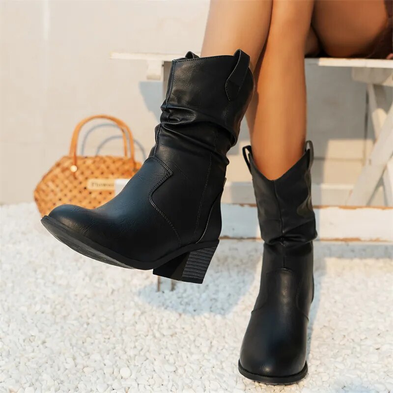 Bottines en Cuir pour Femmes - Design Western Élégant et Confortable
