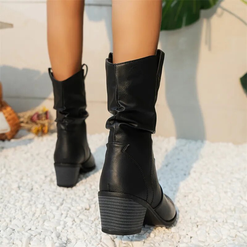 Bottines en Cuir pour Femmes - Design Western Élégant et Confortable
