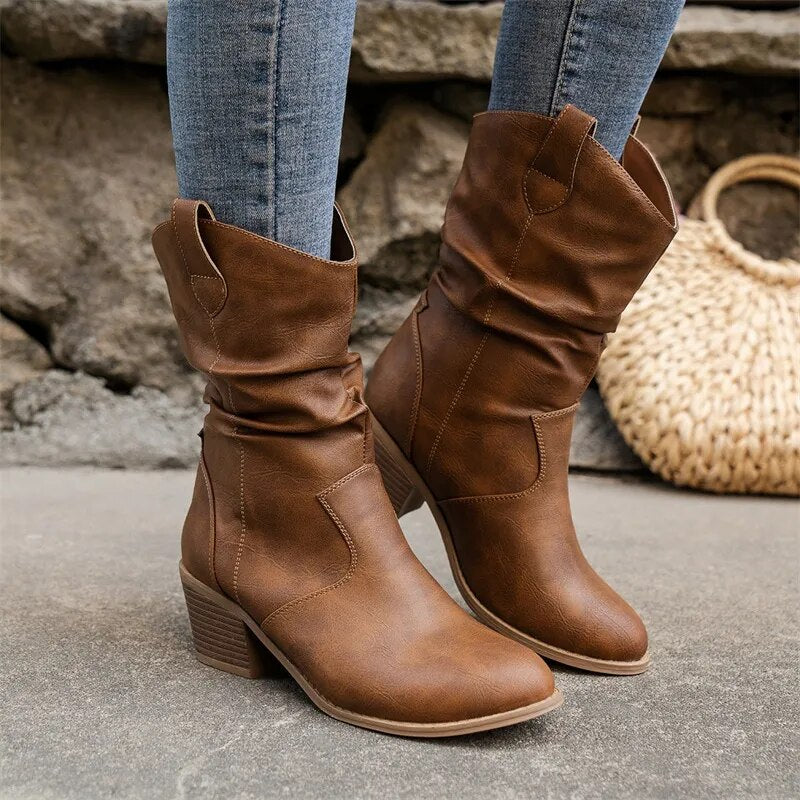 Bottines en Cuir pour Femmes - Design Western Élégant et Confortable