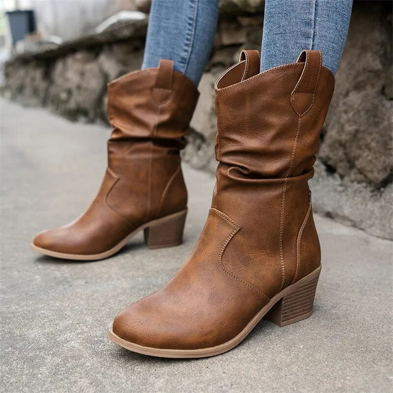 Bottines en Cuir pour Femmes - Design Western Élégant et Confortable