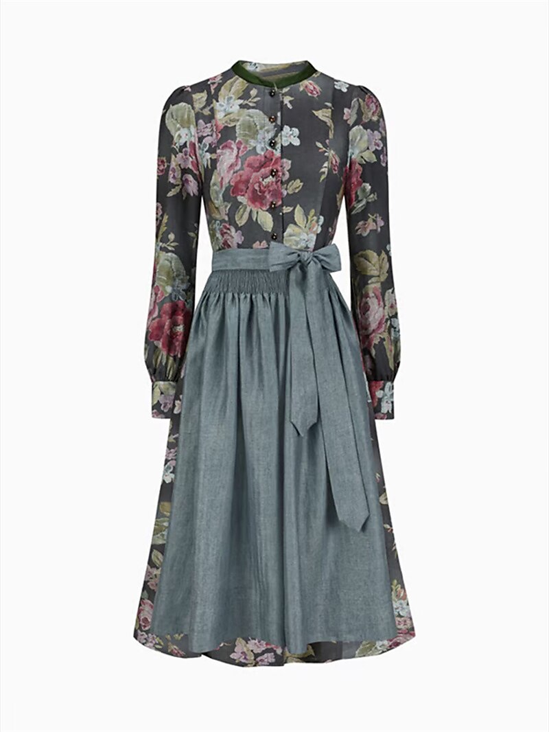 Robe Dirndl Vintage Noire Fleurie - Tablier Inclus pour Style Traditionnel
