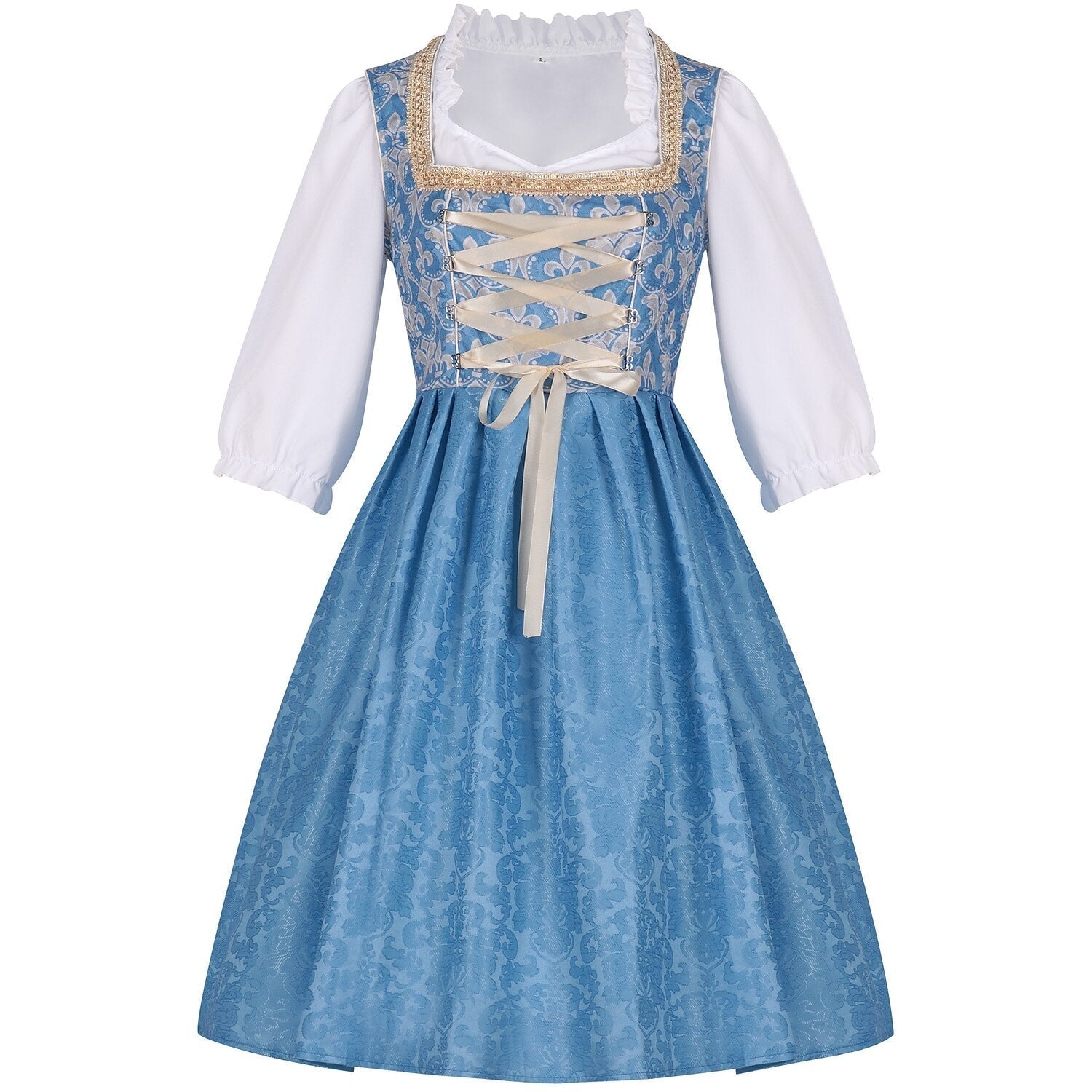 Dirndl Bleu avec Blouse et Tablier - Élégance Traditionnelle pour Oktoberfest