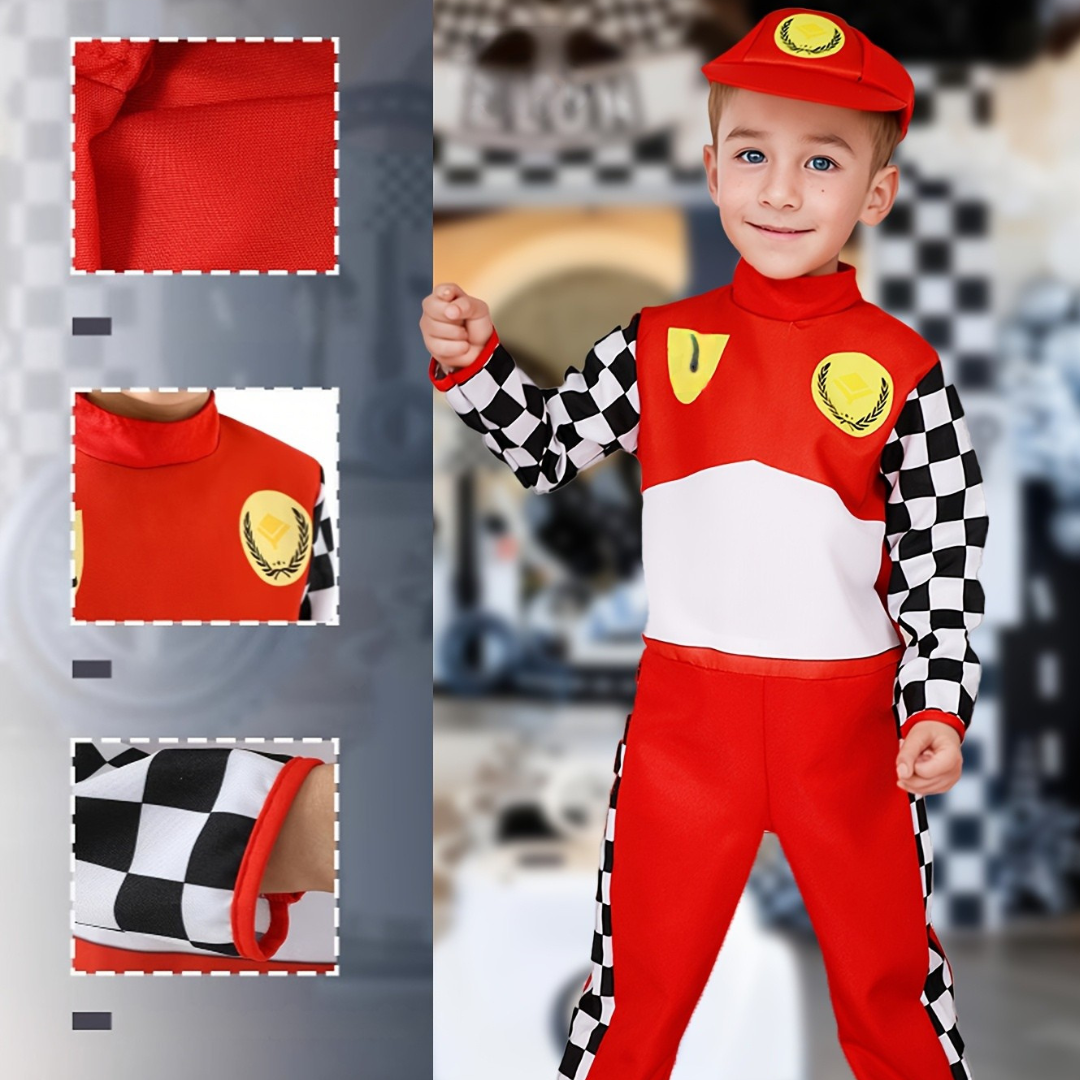 Costume de Pilote de Course pour Garçons - Combinaison à Manches Longues et Casquette