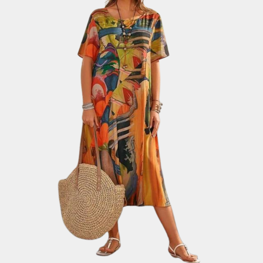 Robe d'Été en Coton pour Femmes - Élégance Artistique et Confort Optimal