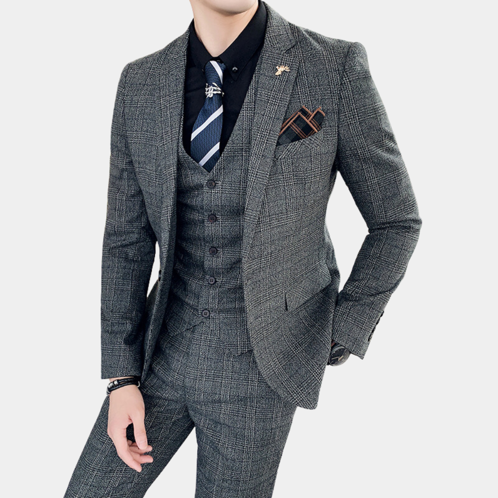 Costume trois pièces à carreaux pour Hommes - Style Polyvalent et Confort Optimal