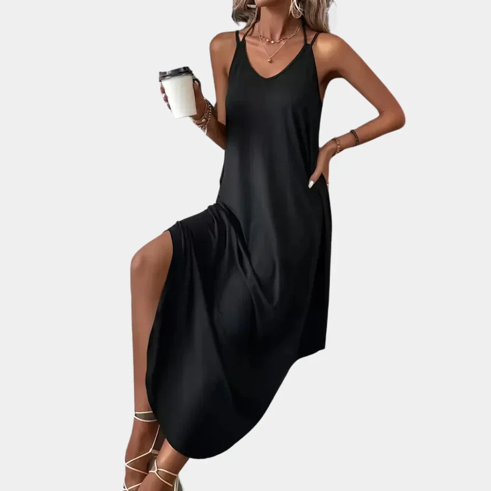 Robe Camisole à Col V pour Femmes - Tissu Léger et Bretelles Ajustables