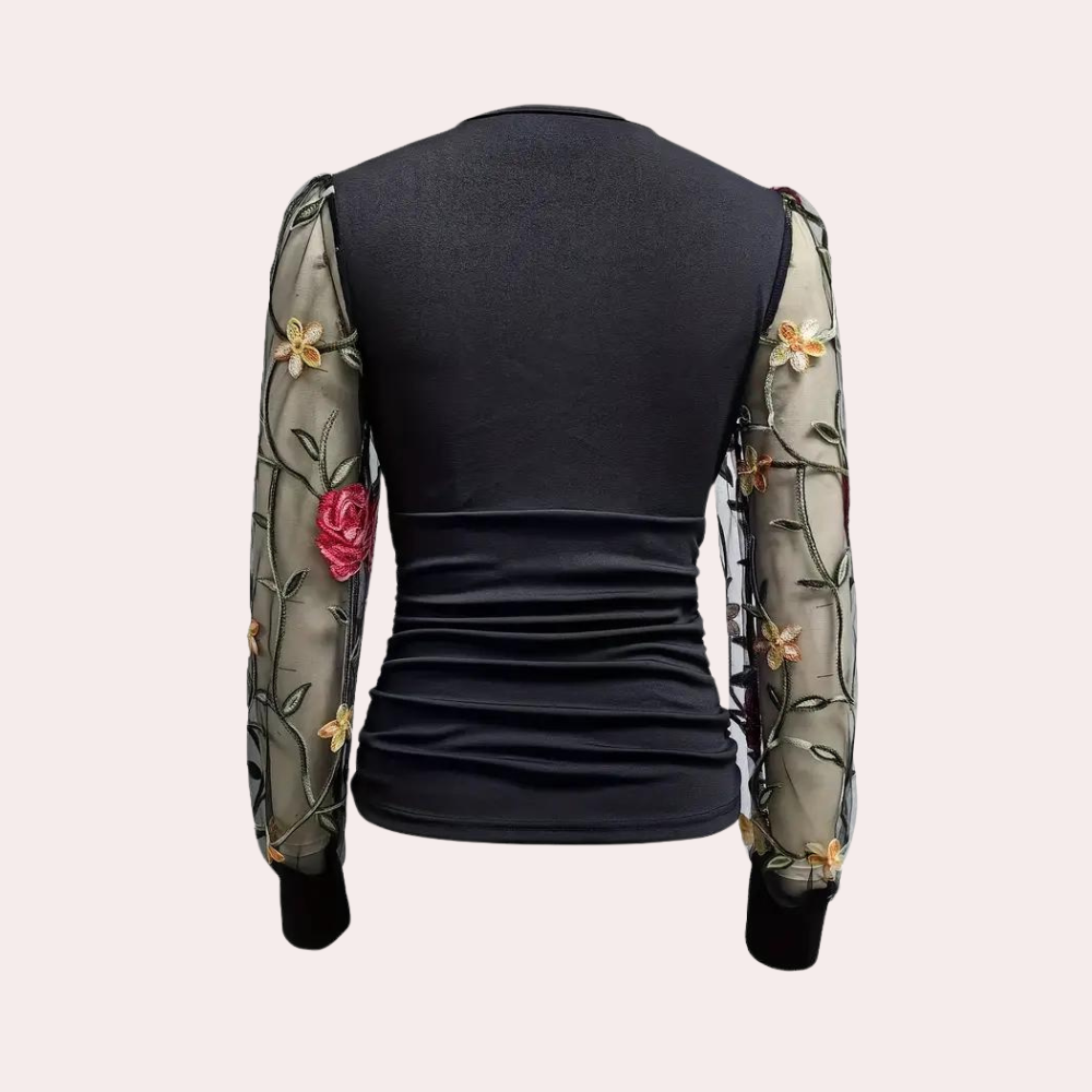 Haut Élégant en Coton Noir - Broderie Florale Délicate et Léger