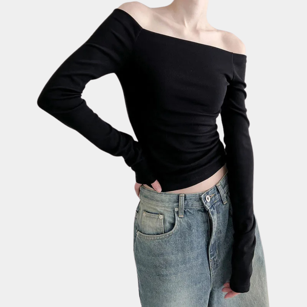 Haut Débardeur Noir Chic - Élégance Polyvalente avec Longues Manches