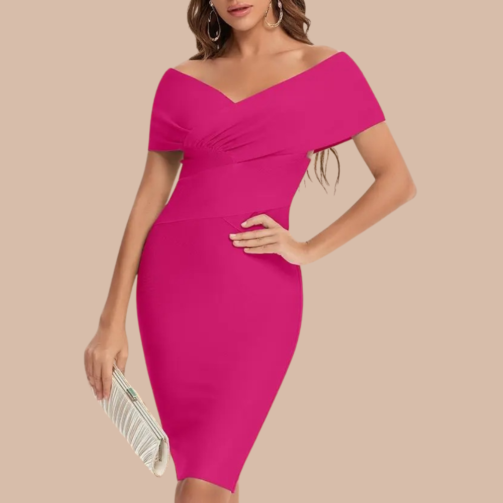 Robe de Cocktail Épaules Dégagées - Élégante en Polyester avec Décolleté en V