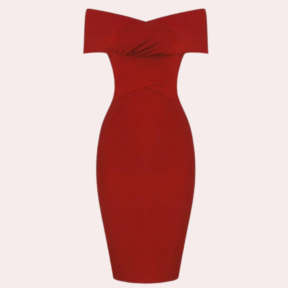 Robe de Cocktail Épaules Dégagées - Élégante en Polyester avec Décolleté en V