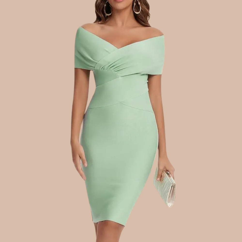 Robe de Cocktail Épaules Dégagées - Élégante en Polyester avec Décolleté en V