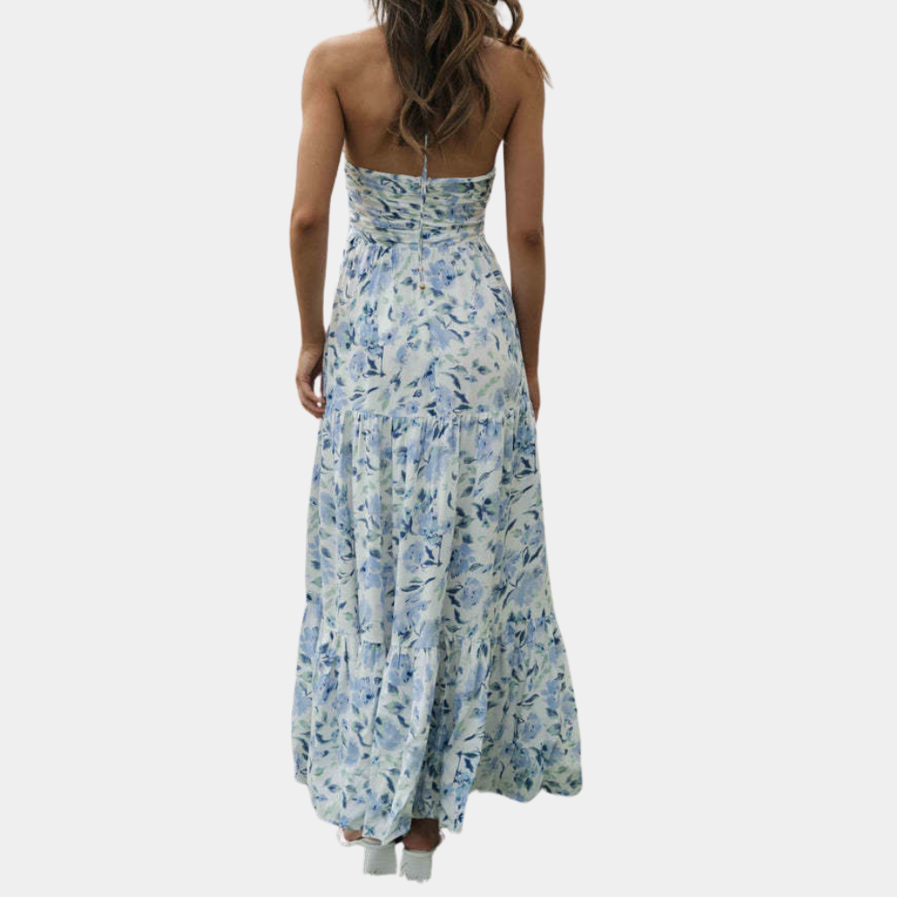 Robe Maxi Longue Élégante - Tissu Léger et Col Halter Flatteur